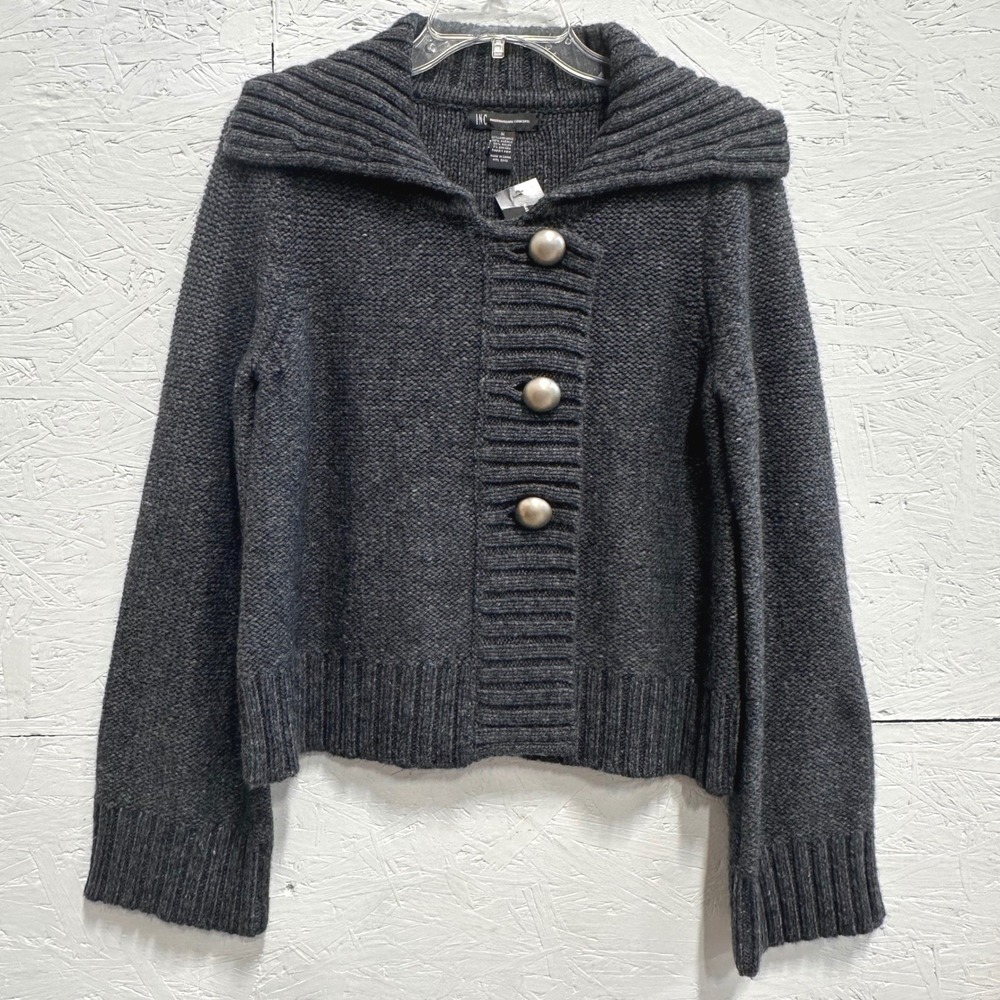 INC International Concepts M Cardigan Grey Button Front Cropped Wool Blend NWT